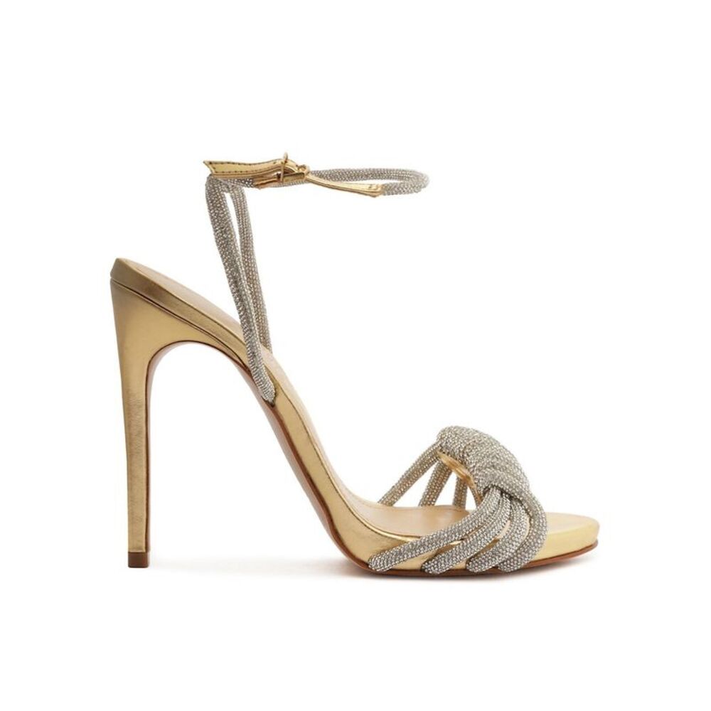 SCHUTZ Gold and Silver Embellished Knot Ankle-Strap Sandals